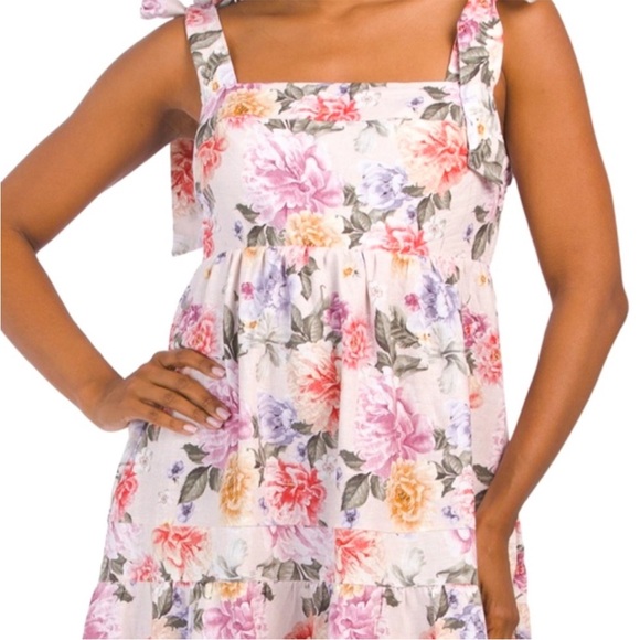 Anthropologie House of Harlow 1960 Floral Linen Tiered Dress with Ties - Picture 4 of 13